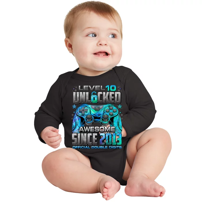 Level 10 Unlocked Awesome Since 2013 10th Birthday Gaming Baby Long Sleeve Bodysuit