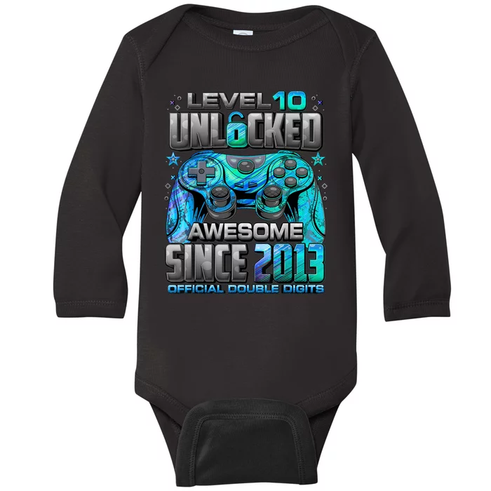 Level 10 Unlocked Awesome Since 2013 10th Birthday Gaming Baby Long Sleeve Bodysuit