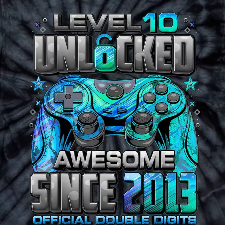 Level 10 Unlocked Awesome Since 2013 10th Birthday Gaming Tie-Dye T-Shirt