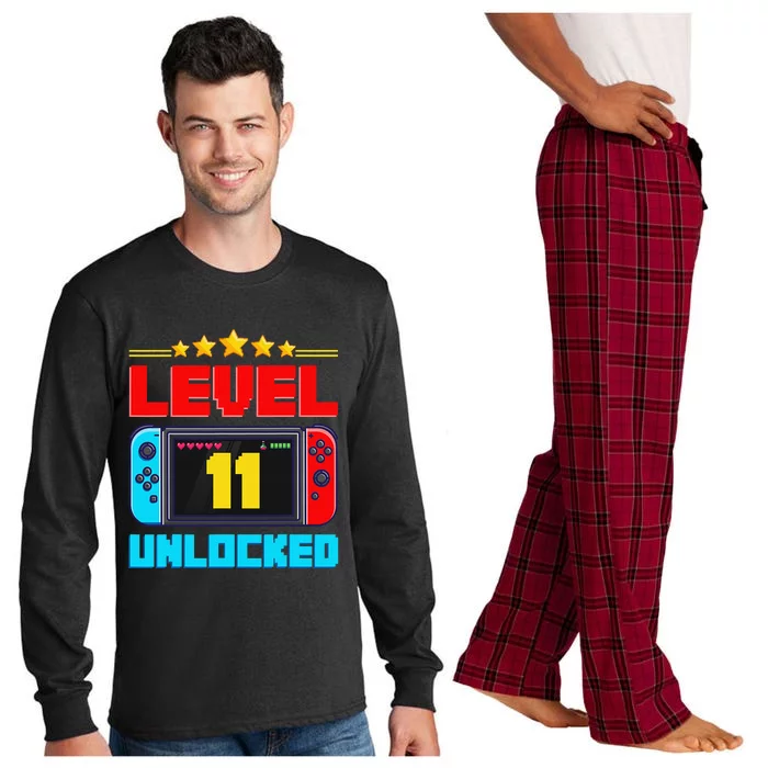 Level 11 unlocked Gamer 11th Birthday Gift Video Game lovers Long Sleeve Pajama Set