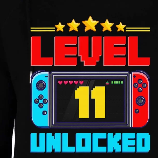 Level 11 unlocked Gamer 11th Birthday Gift Video Game lovers Womens Funnel Neck Pullover Hood