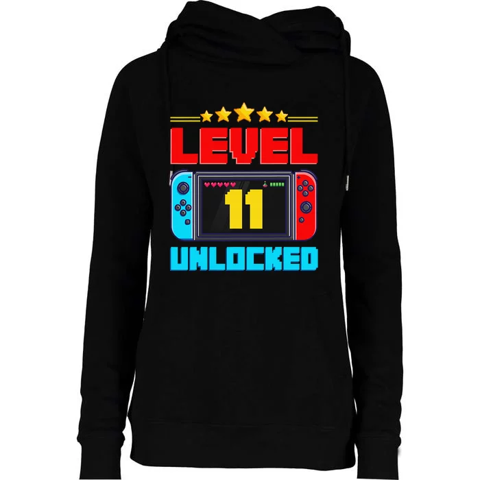 Level 11 unlocked Gamer 11th Birthday Gift Video Game lovers Womens Funnel Neck Pullover Hood