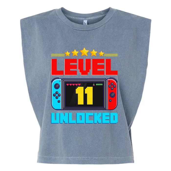 Level 11 unlocked Gamer 11th Birthday Gift Video Game lovers Garment-Dyed Women's Muscle Tee