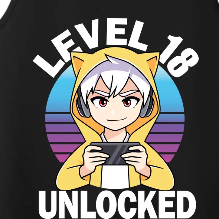 Level 18 Unlocked Anime Video Gamer 18th Birthday Great Gift Performance Tank