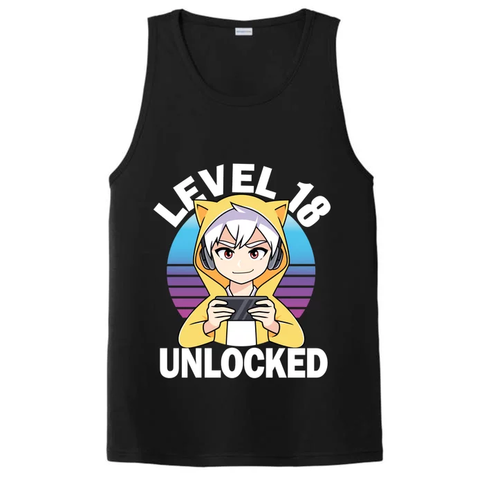 Level 18 Unlocked Anime Video Gamer 18th Birthday Great Gift Performance Tank