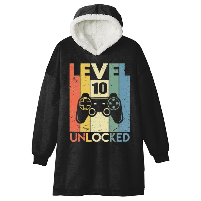 Level 10 Unlocked Funny Video Gamer 10th Birthday Gift Cute Hooded Wearable Blanket