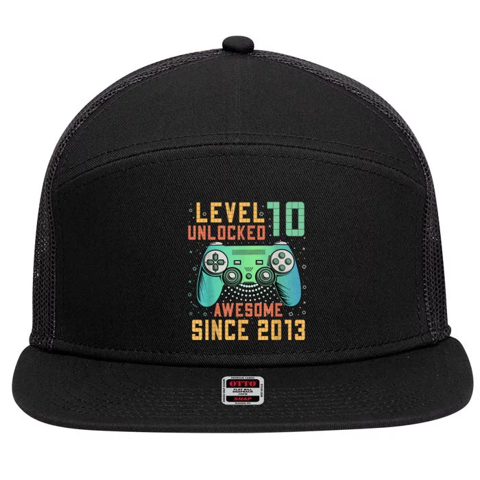 Level 10 Unlocked 10th Birthday 10 Year Old Boy Gamer Bday 7 Panel Mesh Trucker Snapback Hat