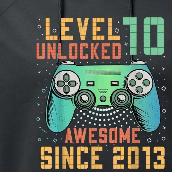 Level 10 Unlocked 10th Birthday 10 Year Old Boy Gamer Bday Performance Fleece Hoodie