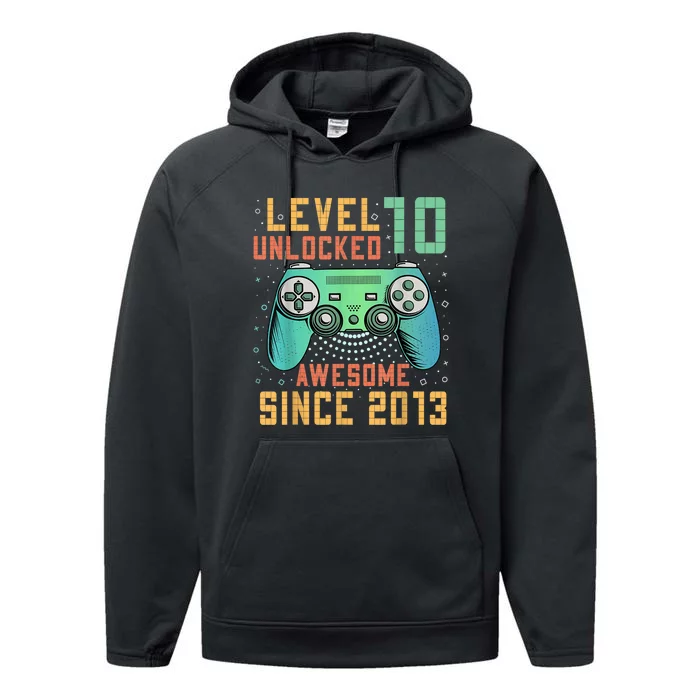 Level 10 Unlocked 10th Birthday 10 Year Old Boy Gamer Bday Performance Fleece Hoodie