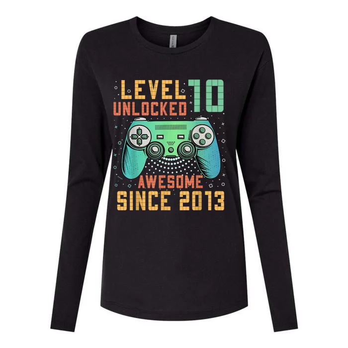 Level 10 Unlocked 10th Birthday 10 Year Old Boy Gamer Bday Womens Cotton Relaxed Long Sleeve T-Shirt