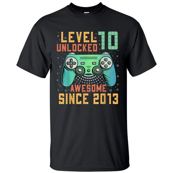 Level 10 Unlocked 10th Birthday 10 Year Old Boy Gamer Bday Tall T-Shirt