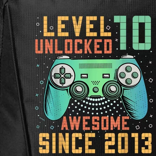 Level 10 Unlocked 10th Birthday 10 Year Old Boy Gamer Bday City Backpack