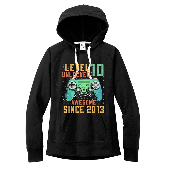 Level 10 Unlocked 10th Birthday 10 Year Old Boy Gamer Bday Women's Fleece Hoodie