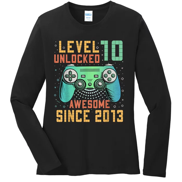 Level 10 Unlocked 10th Birthday 10 Year Old Boy Gamer Bday Ladies Long Sleeve Shirt