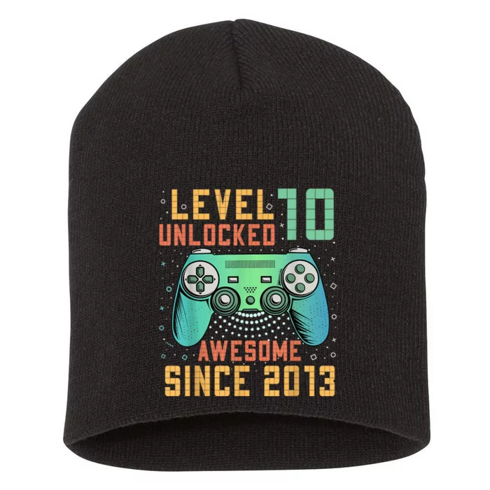 Level 10 Unlocked 10th Birthday 10 Year Old Boy Gamer Bday Short Acrylic Beanie