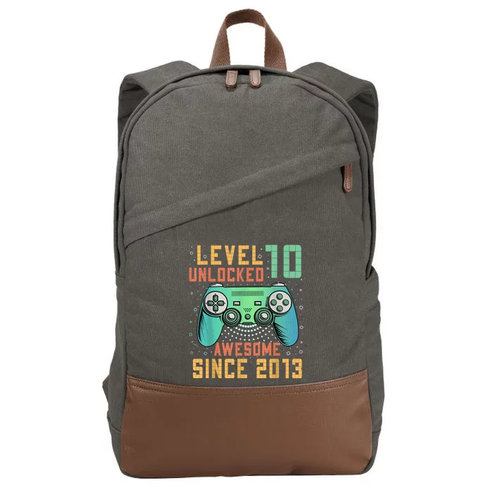 Level 10 Unlocked 10th Birthday 10 Year Old Boy Gamer Bday Cotton Canvas Backpack