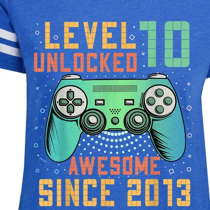 Level 10 Unlocked 10th Birthday 10 Year Old Boy Gamer Bday Enza Ladies Jersey Football T-Shirt