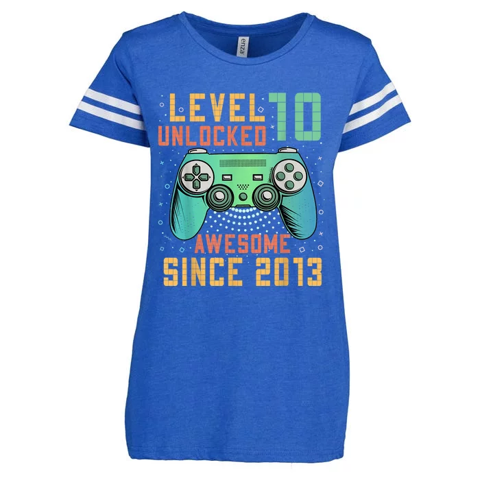 Level 10 Unlocked 10th Birthday 10 Year Old Boy Gamer Bday Enza Ladies Jersey Football T-Shirt