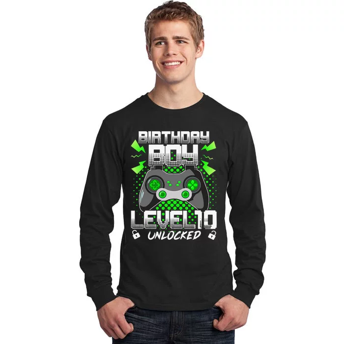 Level 10 Unlocked Gamer 10th Birthday Gift Video Game Lovers Cute Tall Long Sleeve T-Shirt