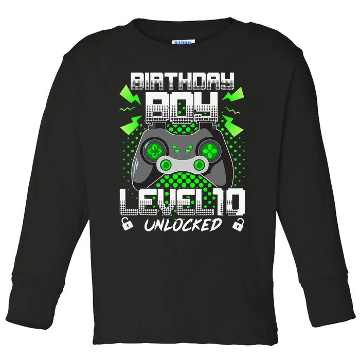 Level 10 Unlocked Gamer 10th Birthday Gift Video Game Lovers Cute Toddler Long Sleeve Shirt