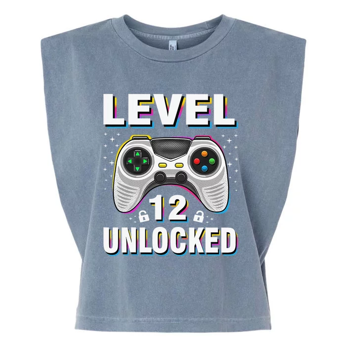 Level 12 Unlocked Boys 12th Birthday 12 Year Old Gamer Garment-Dyed Women's Muscle Tee