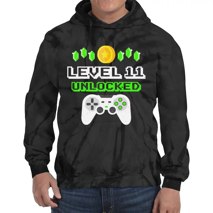 Level 11 Unlocked Funny 11 Year Old Gamer Birthday Tie Dye Hoodie