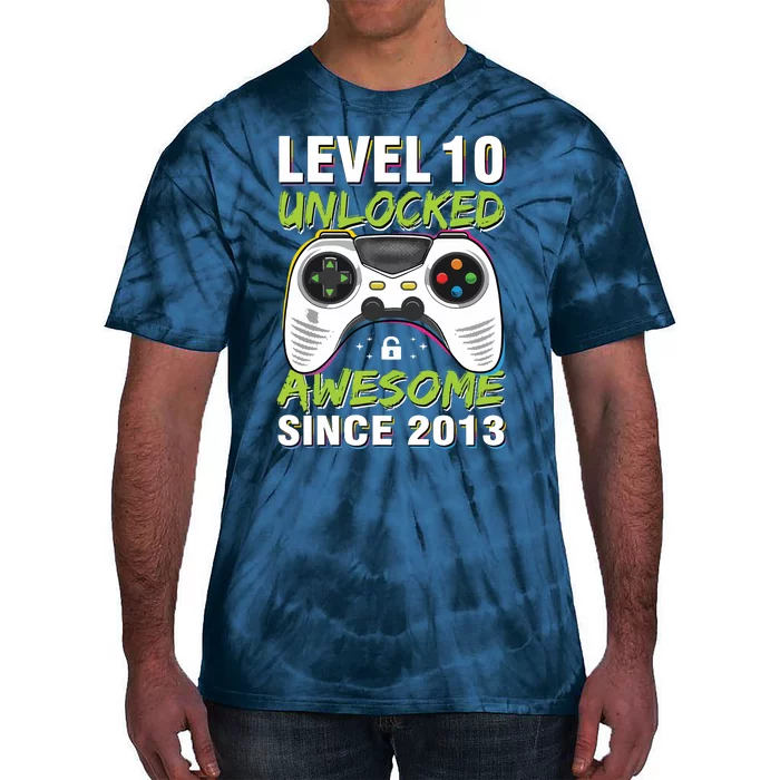 Level 10 Unlocked Awesome Since 2013 10th Birthday Gaming Tie-Dye T-Shirt