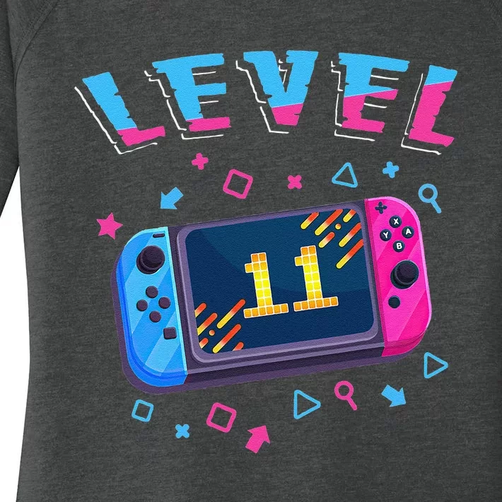 Level 11 Unlocked Gamer 11th Birthday Gift Video Game Lovers Gift Women's Perfect Tri Tunic Long Sleeve Shirt