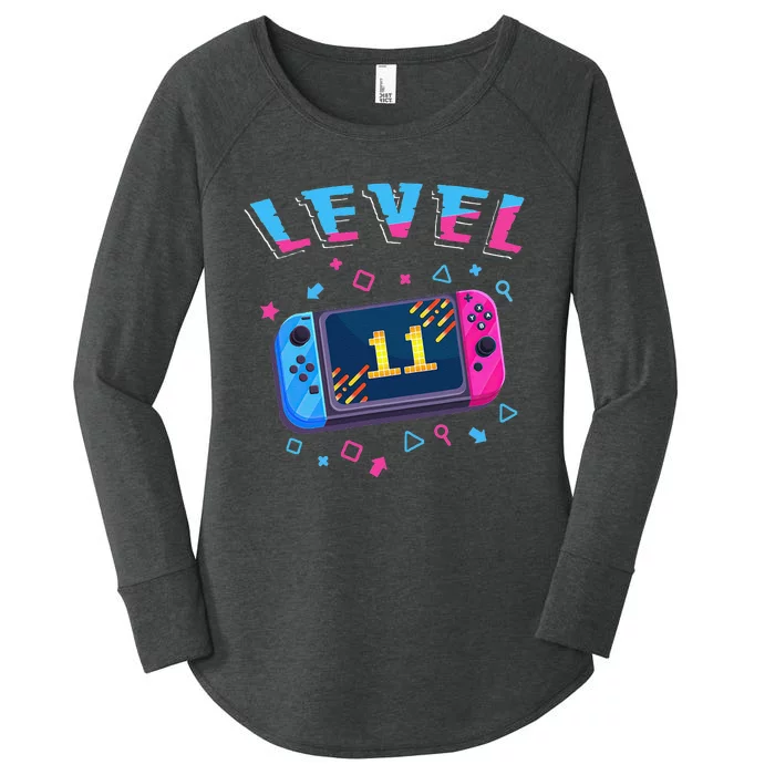 Level 11 Unlocked Gamer 11th Birthday Gift Video Game Lovers Gift Women's Perfect Tri Tunic Long Sleeve Shirt