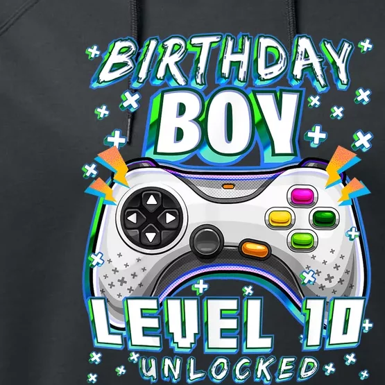 Level 10 Unlocked Video Game 10th Birthday Gamer Boys TShirt Performance Fleece Hoodie