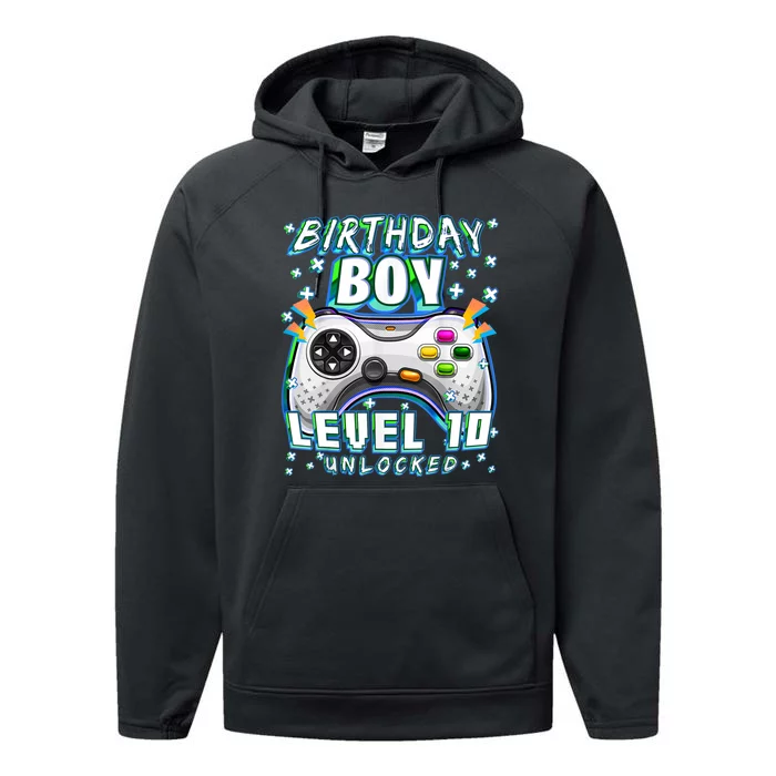 Level 10 Unlocked Video Game 10th Birthday Gamer Boys TShirt Performance Fleece Hoodie