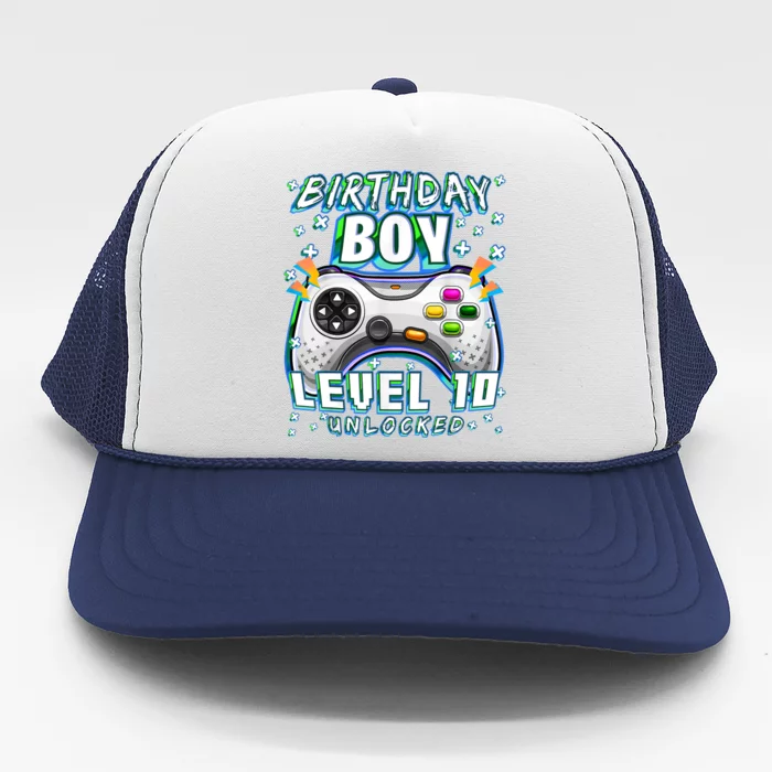 Level 10 Unlocked Video Game 10th Birthday Gamer Boys TShirt Trucker Hat