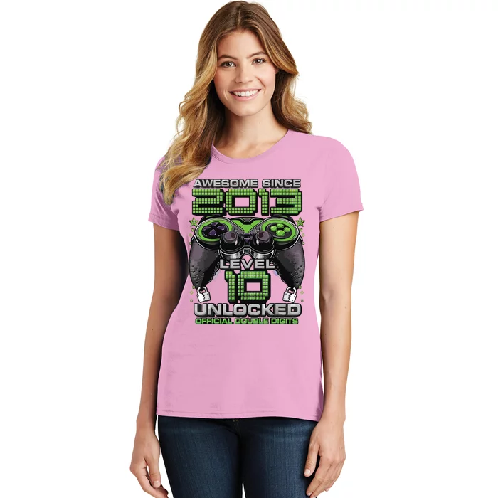 Level 10 Unlocked Awesome Since 2013 10th Birthday Gaming Women's T-Shirt