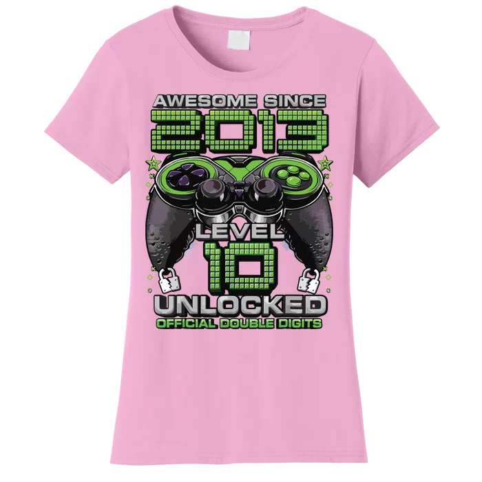 Level 10 Unlocked Awesome Since 2013 10th Birthday Gaming Women's T-Shirt