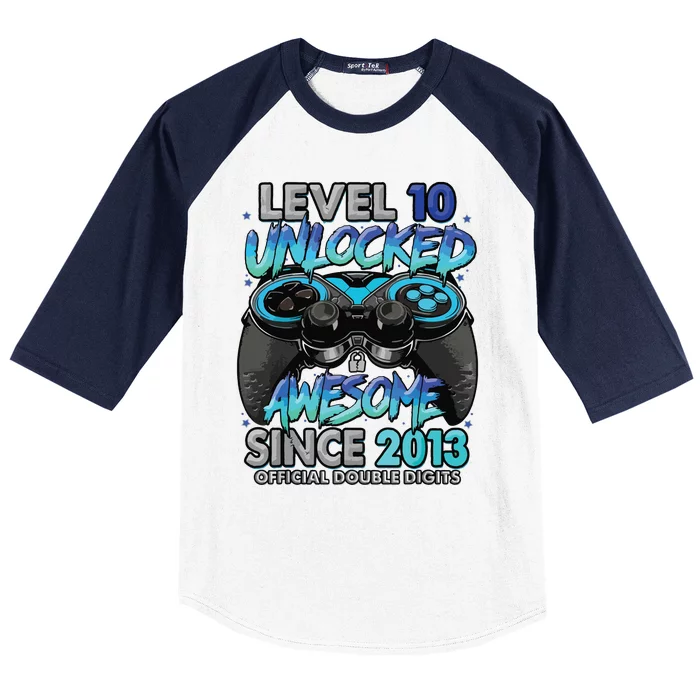 Level 10 Unlocked Awesome Since 2013 10th Birthday Gaming Baseball Sleeve Shirt