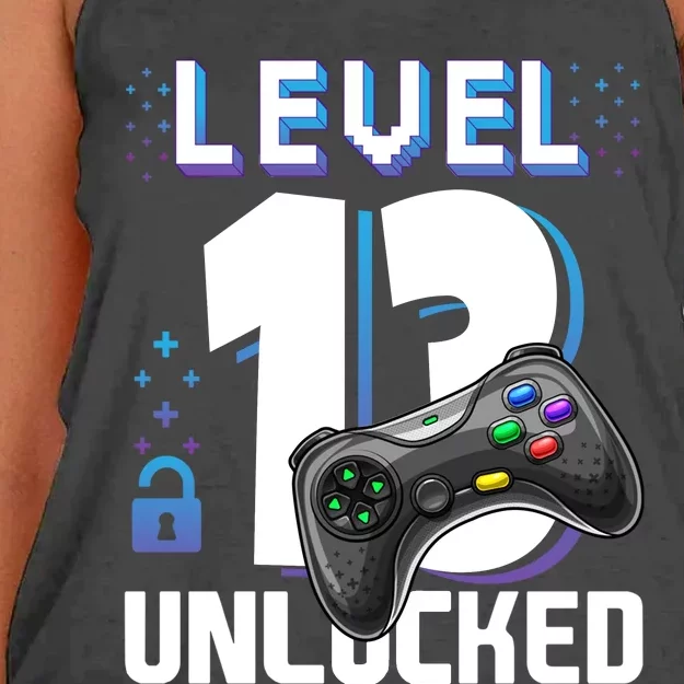 Level 13 Unlocked Funny Video Gamer 13th Birthday Gift For Gamers Women's Knotted Racerback Tank