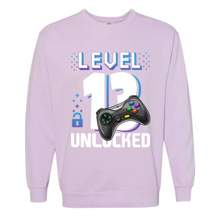 Level 13 Unlocked Funny Video Gamer 13th Birthday Gift For Gamers Garment-Dyed Sweatshirt