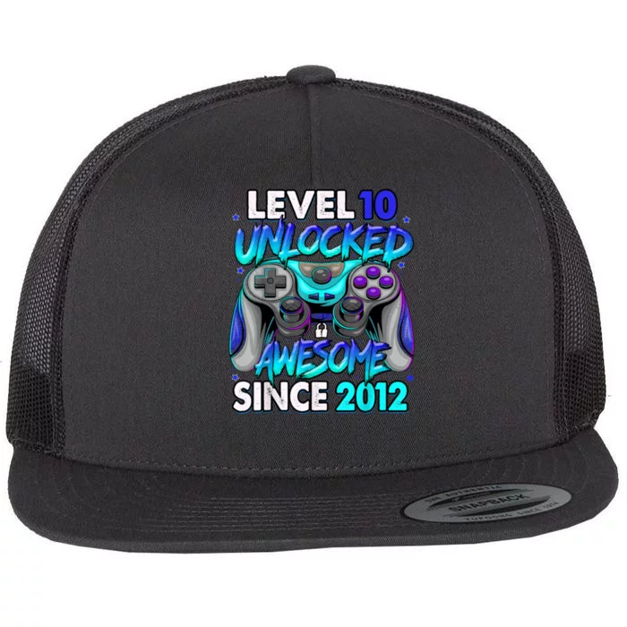 Level 10 Unlocked Awesome Since 2012 10th Birthday Flat Bill Trucker Hat