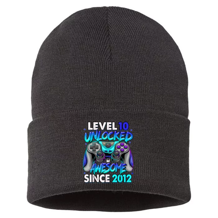 Level 10 Unlocked Awesome Since 2012 10th Birthday Sustainable Knit Beanie