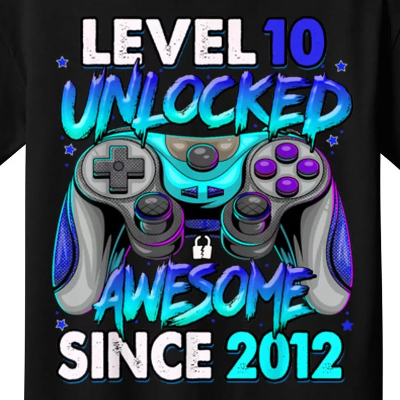 Level 10 Unlocked Awesome Since 2012 10th Birthday Kids T-Shirt