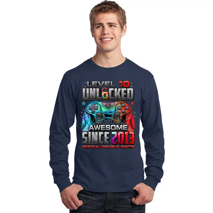 Level 10 Unlocked Awesome Since 2013 10th Birthday Gaming Tall Long Sleeve T-Shirt