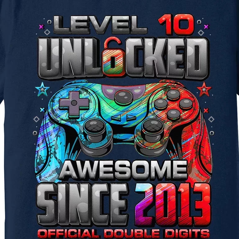 Level 10 Unlocked Awesome Since 2013 10th Birthday Gaming Premium T-Shirt