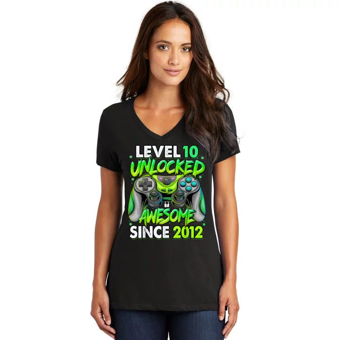 Level 10 Unlocked Awesome 2012 Video Game 10th Birthday Women's V-Neck T-Shirt