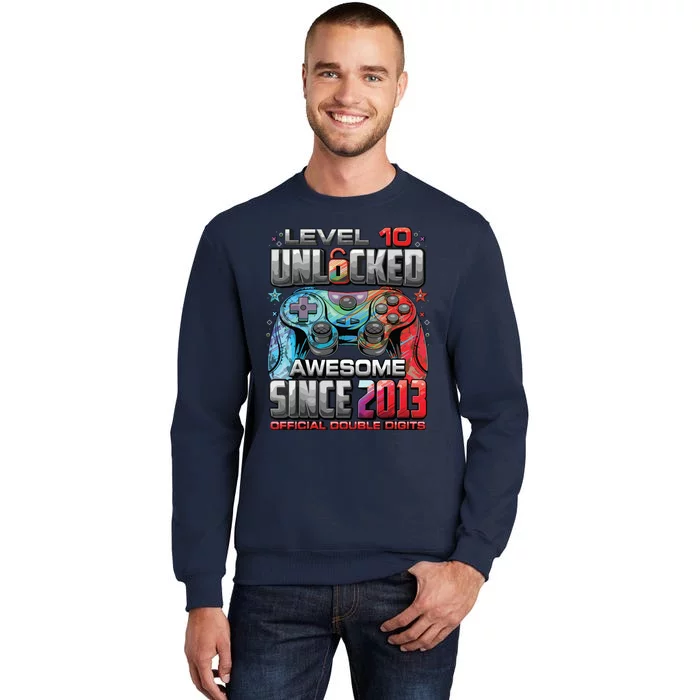 Level 10 Unlocked Awesome Since 2013 10th Birthday Gaming Tall Sweatshirt