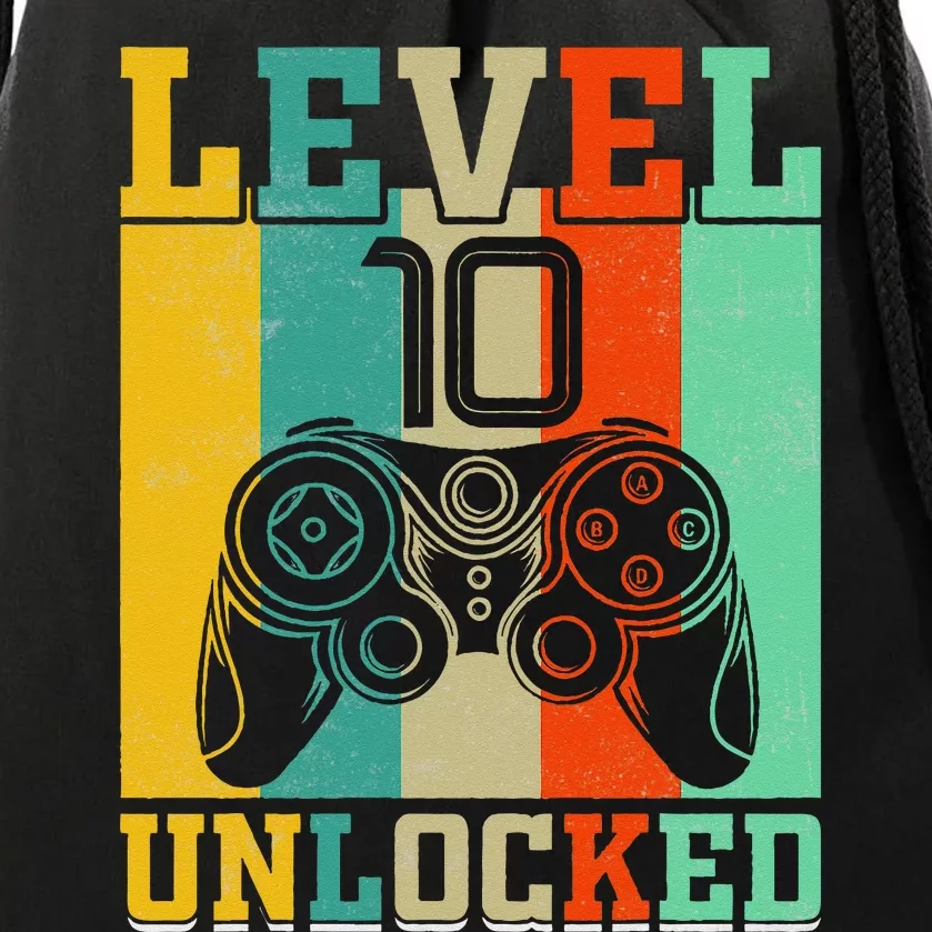 Level 10 Unlocked Birthday For 10 Years Old Gamer Bday Drawstring Bag