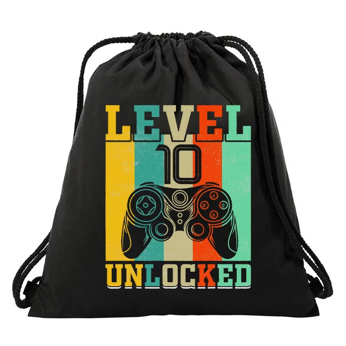 Level 10 Unlocked Birthday For 10 Years Old Gamer Bday Drawstring Bag