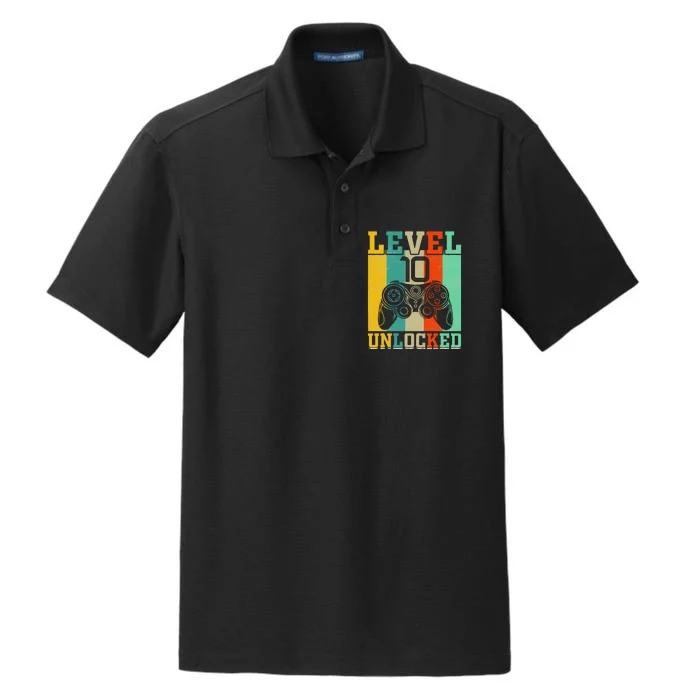 Level 10 Unlocked Birthday For 10 Years Old Gamer Bday Dry Zone Grid Performance Polo