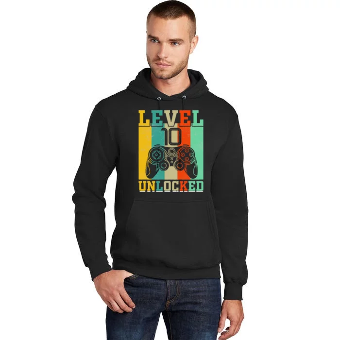 Level 10 Unlocked Birthday For 10 Years Old Gamer Bday Tall Hoodie