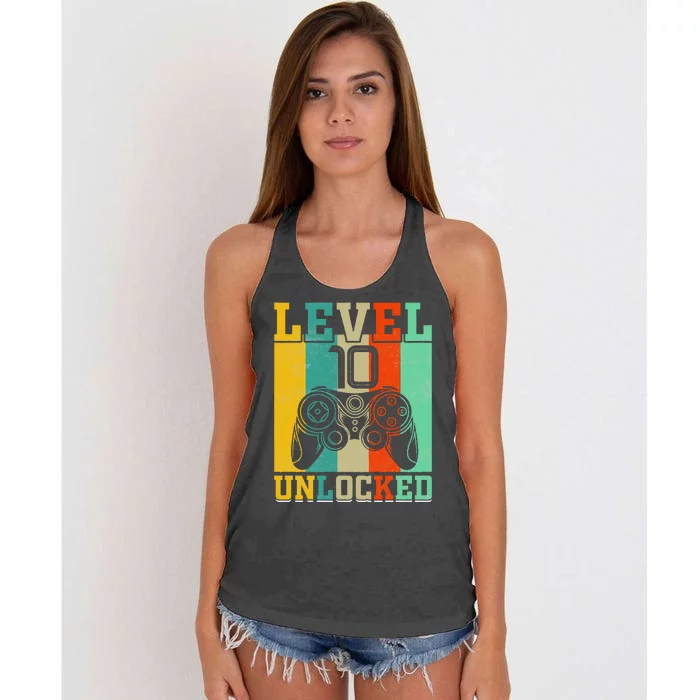 Level 10 Unlocked Birthday For 10 Years Old Gamer Bday Women's Knotted Racerback Tank