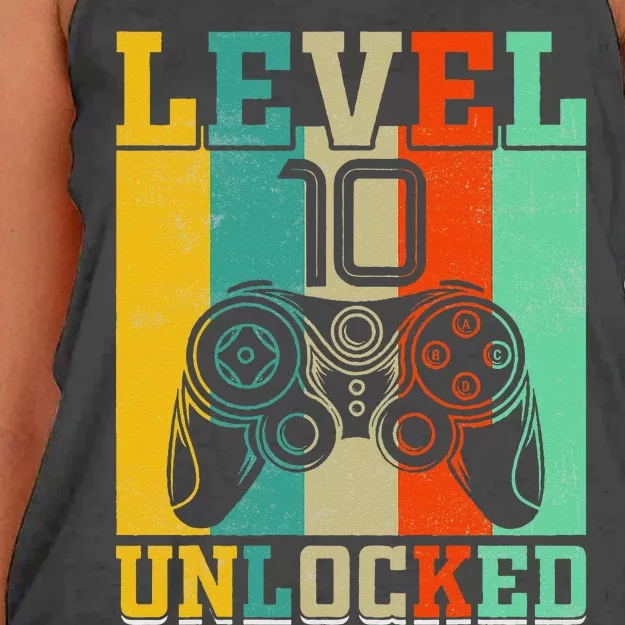 Level 10 Unlocked Birthday For 10 Years Old Gamer Bday Women's Knotted Racerback Tank